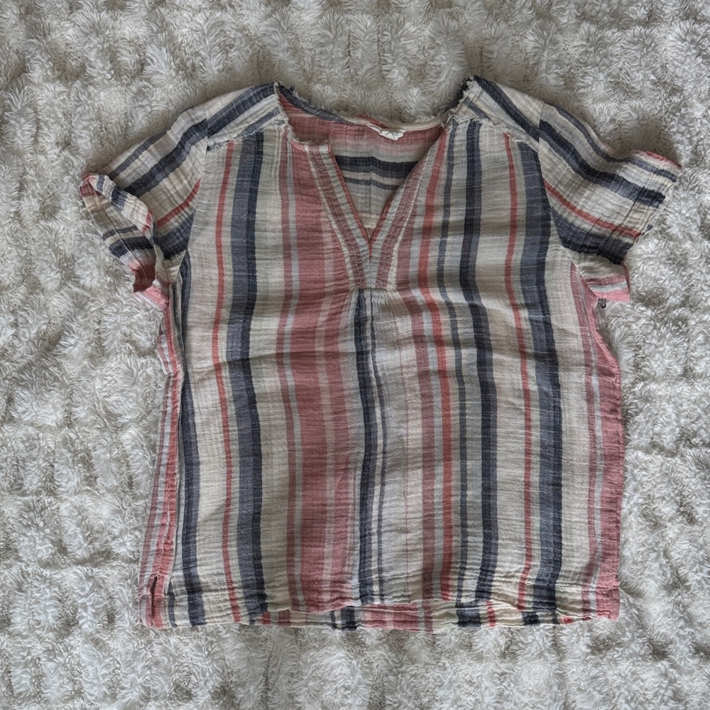 Caslon Pink, Navy & Cream Striped Short-Sleeve V-Neck Top